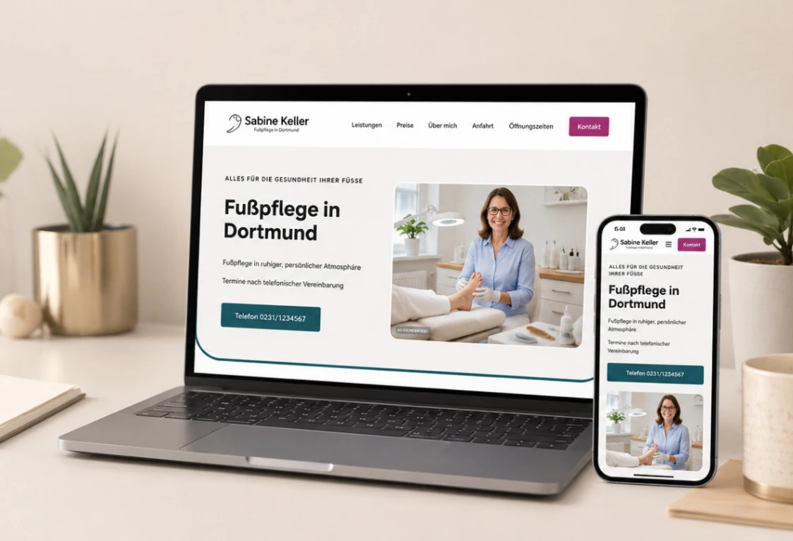 Beispiel einer Fußpflege-Website auf Laptop und Smartphone