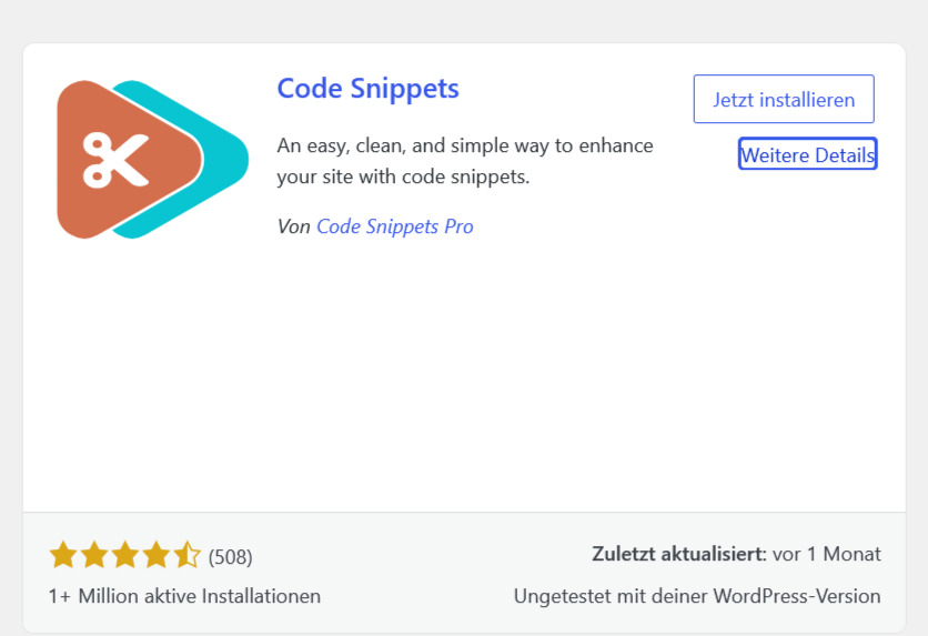 WordPress-Plugin Code Snippets im Plugin-Verzeichnis 